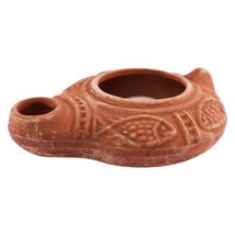 Small Replica of Ancient Herodian Biblical Oil Lamp Terracotta Clay w/ F... - £14.19 GBP