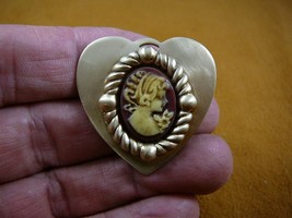 CT5-8 Tiny Hair band LADY burgundy + white CAMEO heart brass Pin Pendant... - $27.10