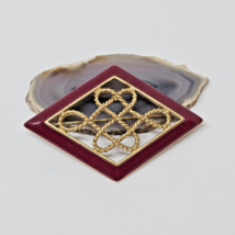 Monet Red Enamel Gold Tone Brooch Geometric Pin - £14.11 GBP