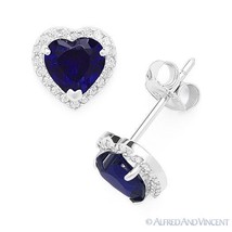 Heart-Shape Simulated Sapphire CZ Crystal Halo 925 Sterling Silver Stud Earrings - £21.28 GBP+