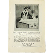 Vintage 1923 Simmons Mattresses Springs &amp; Beds Print Ad Purple Label 6 x 9 - £5.18 GBP