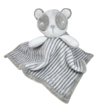 Forever Baby White + Grey Panda Bear Striped Security Blanket Plush Soft Lovey - £30.08 GBP