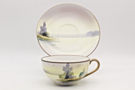 Nippon Cup and Saucer Porcelain Scenic Lake View Hand Painted Japan Vint... - $12.79