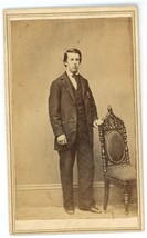 Antique CDV Circa 1860s Handsome Man Standing by Chair in Suit New Bedford, MA - £7.52 GBP