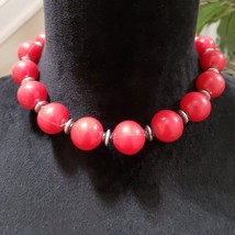 Womens Fashion Round Big Red Agate Beaded Bib Necklace Jewelry with Spring Clasp - £22.08 GBP