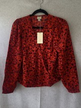 A New Day™ Women&#39;s Floral Print Puff Long Sleeve Wrap Top  Red Size XS - $4.95