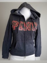 Victoria’s Secret PINK Hoodie Full Zip Jacket Sweatshirt Medium Gray Pla... - $34.65