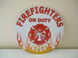 Round Multi Color Metal Firefighters On Duty Sign &quot; Great Collectible It... - $20.56