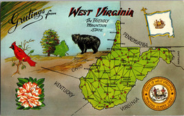 Landmarks And Map Greetings from West Virginia , Vintage Postcard  (B10) - £4.37 GBP