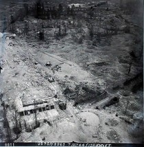 1944 Aerial View Bomb Damage Railroad Yard Normandy, France B&amp;W Negative Photo - £10.85 GBP