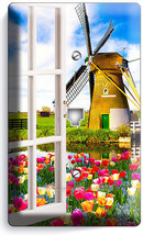 Window View Windmill Tulips Farm Phone Telephone Wall Plate Cover Room Art Decor - £9.05 GBP