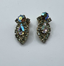 Vintage Juliana Aurora Borealis AB Blue Gold Toned Clip Earrings Blue Ma... - £27.24 GBP