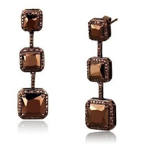 3W1108 - IP Coffee light Brass Earrings with AAA Grade CZ  in Light Coffee - $1,520.26 MXN