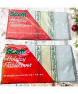 VTG Scott Holiday Tablecover Set Of 2 Holly Paper Poly Lined 54 X 88 In.... - $213.25 MXN