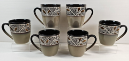 6 Mikasa Alexandria Mugs Set Gourmet Basics Leaves Crackle Brown Coffee Cups Lot - £54.84 GBP