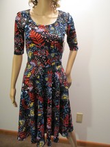 LULAROE Nicole XSmall HTF Navy Blue Red Multi-Color Floral Dress Fit &amp; F... - $44.95
