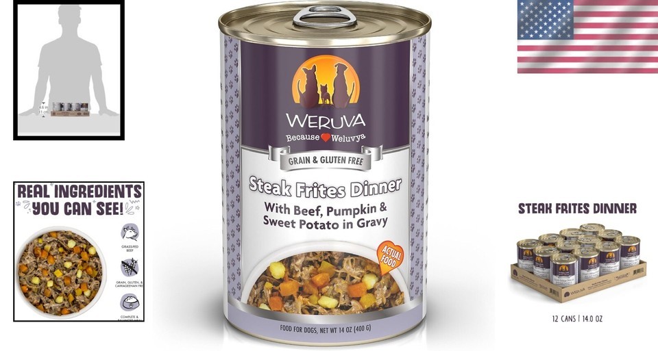 Grain-Free Steak Frites Wet Dog Food - Premium Beef & Veggies, 12 Can Pack Item image 2