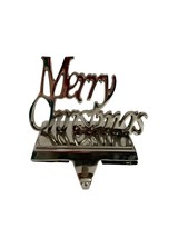 Merry Christmas Lettering Silver Colored Stocking Holder Hanger Holiday Mantle - £11.61 GBP