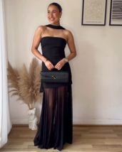 ZARA BNWT 2025. BLACK CONTRAST SHEER DRESS COLD SHOULDERS. 4772/238/800 - €79,22 EUR