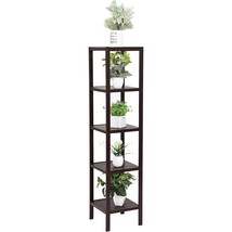 Brown Bamboo Wood 4-Shelf Versatile Storage Unit Rack Narrow Bookcase - $2,961.13 MXN