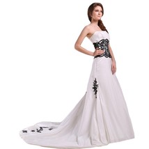 Kivary Strapless White and Black Lace Appliques Beaded Gothic Taffeta Wedding Dr - £143.21 GBP