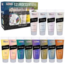 Iridescent Artistry: 12 Color Set of Luminescent Acrylic Paint - Large 75ml Tube - £84.24 GBP