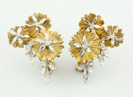 Authenticity Guarantee 
Unique 14k Two-Tone Gold Huggie Flower Earrings ... - £2,303.33 GBP