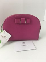 New Coach Darcy Cosmetic Bag  Pink Leather Structured Bow Zip Top F52630  M6 - £66.54 GBP
