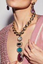 VeroniQ Trends-Fusion Style Victorian Multicolor Polki Necklace in Multicolor St - £235.36 GBP