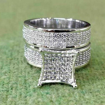 2.00ct  Diamond Trio Wedding Set Bridal Band Engagement Ring 14K White Gold Over - £159.83 GBP