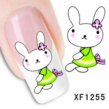 Nail Art Water Transfer Sticker Decal Stickers Pretty Rabbit Black Green XF1255 - £2.47 GBP