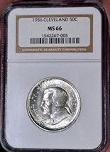  1936 MS-66 Cleveland Centennial/Great Lakes Exposition Half Dollar NGC - $284.00