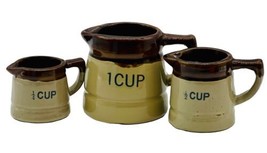 Vintage Stoneware Crock Pitcher Measuring Cup Set of 3 Brown Drip Redware - £17.68 GBP