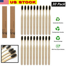30 Pack Charcoal Bamboo Toothbrush Adult Organic Wooden Natural Eco Vegan - £20.89 GBP