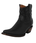 Womens Ankle Western Boots Booties Black Leather Snip Toe Rodeo Wear Solid - $129.99