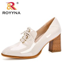 ROYYNA 2020 New Style British Trendy Chunky Heels Patent Leather Shoes Woman Sch - £44.10 GBP
