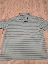 Nautica mens polo shirt medium Logo Striped Blue - £7.30 GBP