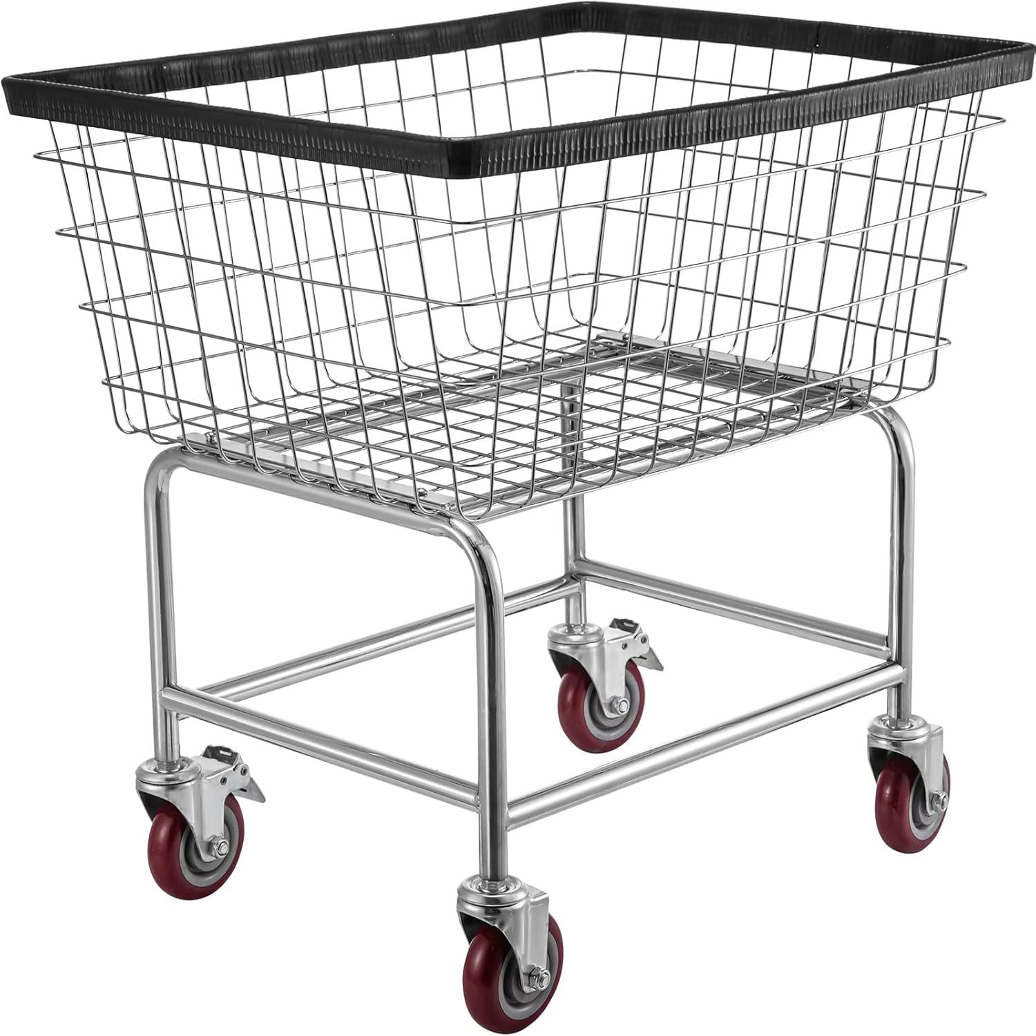 VEVOR Wire Laundry Cart, 2.5 Bushel Wire Laundry Basket with Wheels, 21''x27''x2