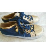 Girls MICHAEL KORS Malaga Blue &amp; Sparkly Gold Side-zip Sneakers Size 2 - €32,12 EUR