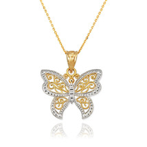 Yellow Gold Filigree Butterfly Charm Necklace - £103.79 GBP+