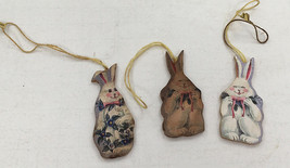 Wood vintage bunny rabbits hanging Easter ornament lot of three - $19.75