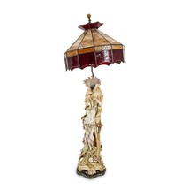 Antique Austrian Figural Table Lamp Lady Shell Porcelain Stained Glass Shade - £3,198.27 GBP