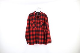 Vintage 40s 50s Mens Large Thrashed Wool Collared Button Shirt Buffalo Plaid USA - £62.28 GBP