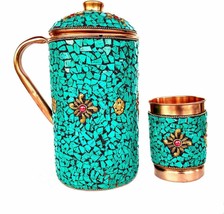 Pure Copper Jug - 1 Glass Drinkware Set Dinnerware Tableware Pitcher outer decor - £37.36 GBP