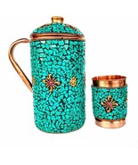 Pure Copper Jug - 1 Glass Drinkware Set Dinnerware Tableware Pitcher out... - £36.67 GBP