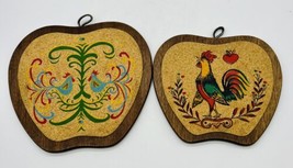 Wood Cork Trivets Roosters Apple Shape Pennsylvania Dutch Wall Hanging J... - $21.49