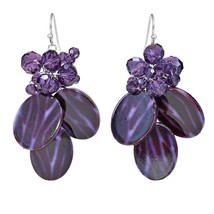 Sparkling Purple Trio Painted Seashell and Crystal Bead Dangle Earrings - £12.68 GBP