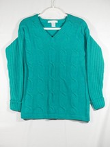 Vtg The Limited Sweater Womens Green Handknit Cable Knit Lambs Wool Ango... - £19.65 GBP