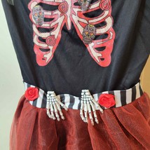 Red Skeleton Dress Halloween Costume Girls Size L Hand Clips Dress Up Party - $14.83