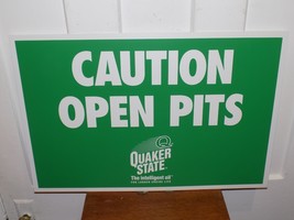 Vintage Quaker State Caution Open Pits Plastic Store Sign, NOS - $54.45